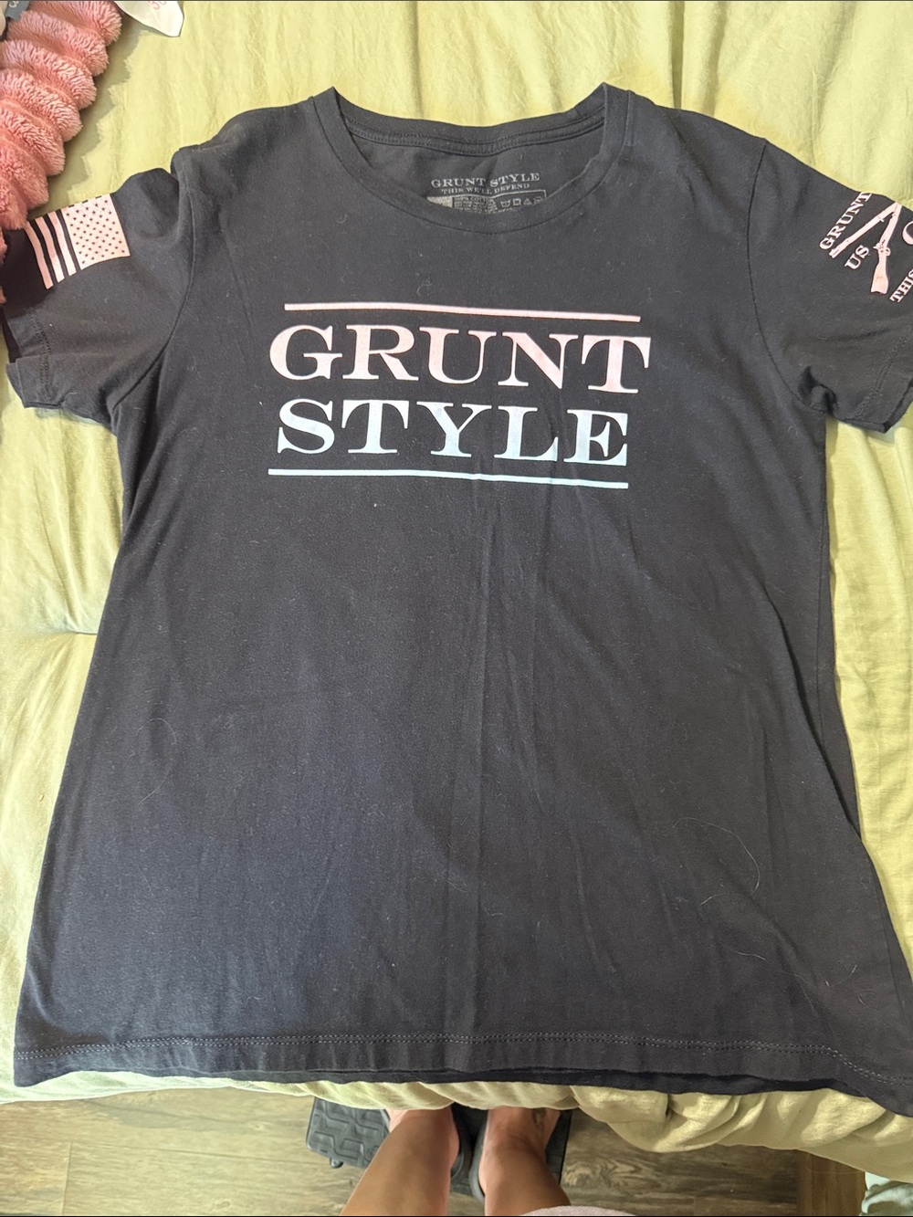 Grunt Style Black Tee with Pastel Pink & Light Blue Logo